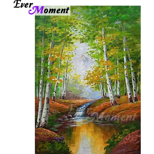 Ever Moment Diamond Painting Forest River White Birch 5D DIY Full Square Drill Mosaic Diamond Embroidery Wall Decoration ASF1763