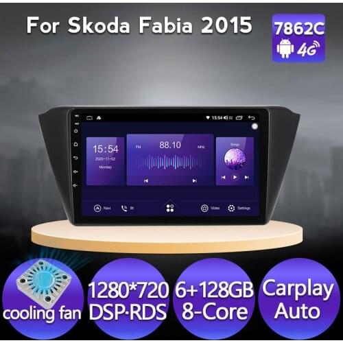 6+128G Core No DVD Player Stereo Android Carplay Auto Car Radio for Skoda Fabia 2015 GPS Navigation Autoradio Headunit