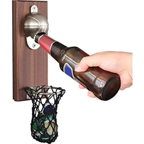 B9HF Basketball Beer Opener Wall Mount Bottle Basketball Opener with Embedded Magnetic Catcher