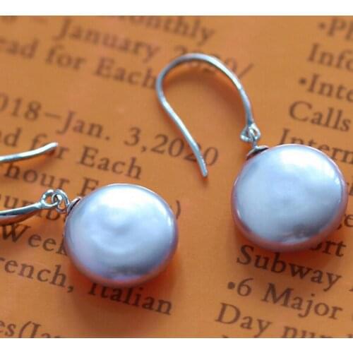 Free shipping Baroque freshwater are button shaped natural pearl earrings