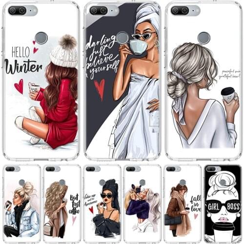 Princess Female Boss Coffee Phone Case For Huawei Y5 Y6 Y7 Y9 Honor 10 Lite 9 9X 8A Pro 8S Casing 8X 7A 7X 20 10i V20 Cover Coqu