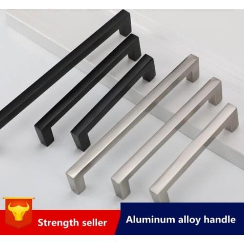 Black Cabinet Handles Kitchen Door Handles Drawer Knobs Aluminum Alloy Wardrobe Door Handles Brushed Modern Style Hardware