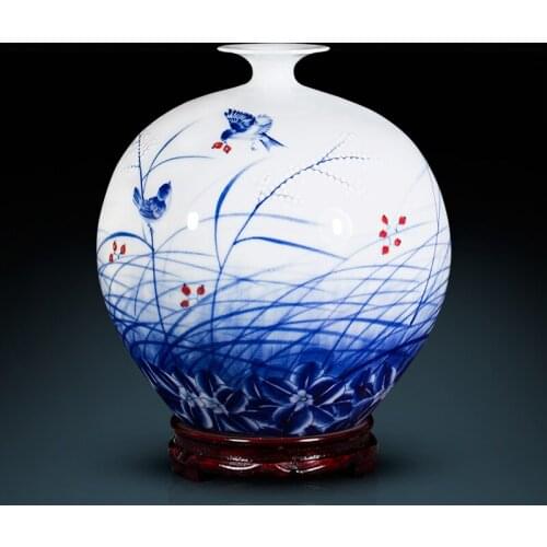 Jingdezhen Ceramic Pomegranate Vase Flower vase Living Room Decorated With Chinese vase Master Hand Painted Blue And White vase
