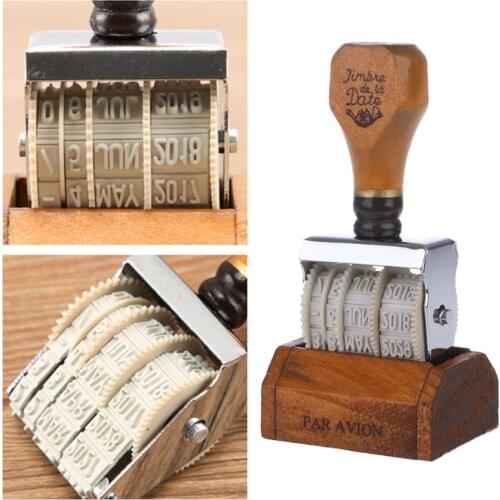 Wooden Date Stamp For DIY Scrapbooking Craft Decor Rolling Wheel Vintage Supply
