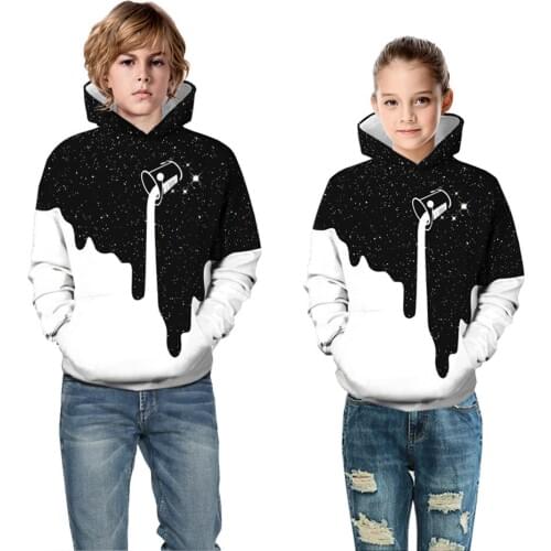 Children Autumn Winter Colorful 3D Hoodies Boys Girl Cup Milk Paint Galaxy Space Printed Sweatshirts Kids Pullover Clothing