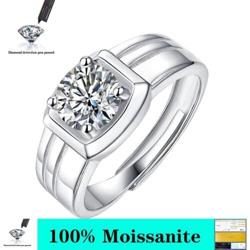 1ct 6.5mm Matte Surface S925 Sterling Silver Platinum Plated Men Ring D Color Male Moissanite Rings Fine Jewelry Diamond Tester