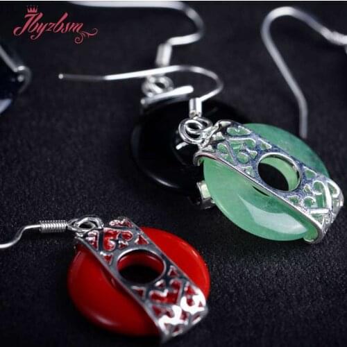 16mm Round Ring Gem Stone Beads White Tibetan Silver Vintage For Party Dangle Hook Fashion Earring 1Pair,Wholesale Free Shipping