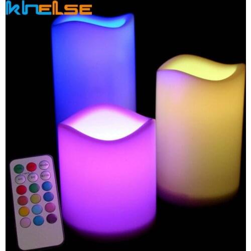 Set of 3 Color Changing Flameless LED Pillar Candles Light RGB Remote 4H/8H Timer Wedding Home Party Bar Table Holidays Decor
