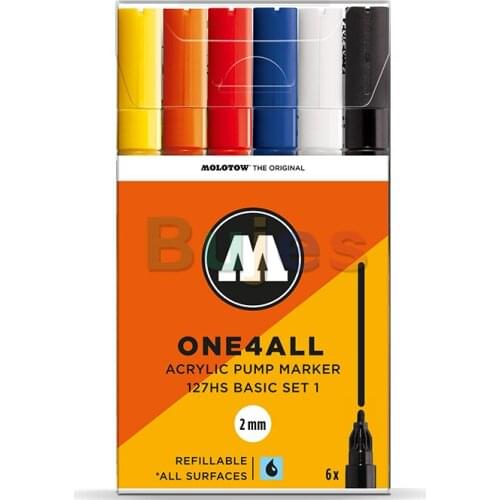 Molotow ONE4ALL Acrylic Paint Marker Set, 2mm, High-covering, Premium Acrylic-based Pigment Paint Pen, Art Supplies