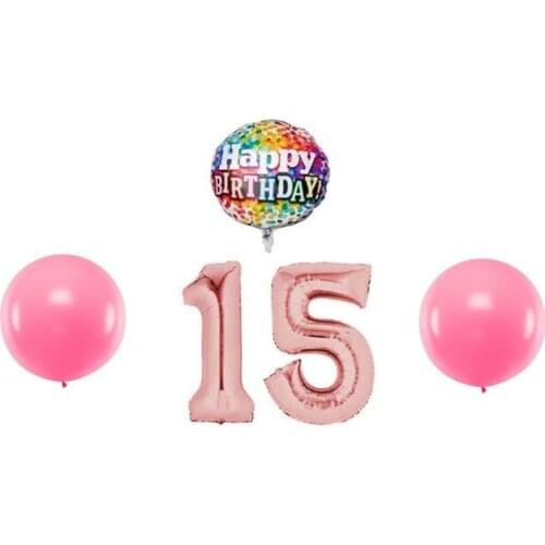 Lot Balloons 15 birthday 5 balloons XXL 2 numbers rose gold 100 cm 2 latex balloons pink 60 cm y 1 balloon happy birthday 45 cm