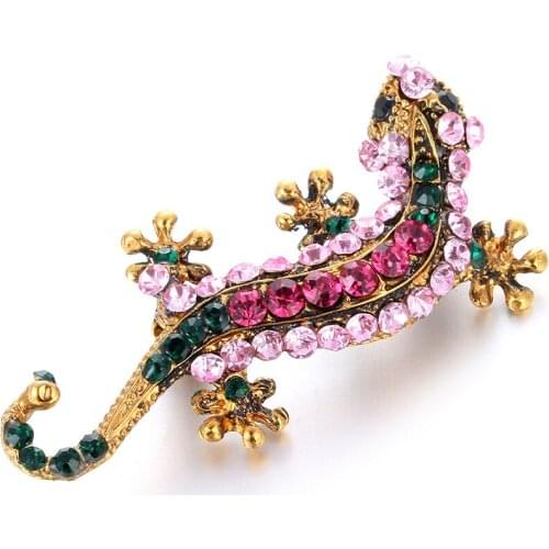 New European and American style retro personalized Brooch alloy insert drill Lizard Gecko four claws snake