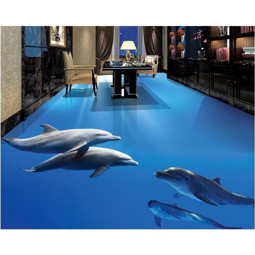 Beibehang Custom 3D wallpaper self - adhesive floor marine dolphin wallpaper floor waterproof non - slip home 3d flooring