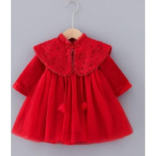 Toddler Girl Dress Plus velvet Winter Sweater Clothes Printed Lace dress Baby Girls Turtleneck Clothes 1-5Y little girls dresses