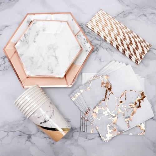 Marble Theme Party Disposable Paper Plates Cups Napkins Straw Kids Birthday Party Wedding Anniversary Party Decorates Tableware