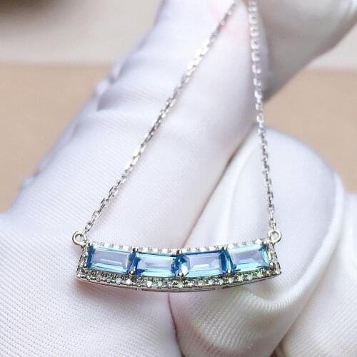 Z610 Aquamarine Necklace Fine Jewelry Solid 18K Gold Nature 1.43ct Blue Aquamarine Gemstones Pendants Necklaces for Women