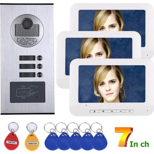 GAMWTER Wired 7" RFID Video Doorbell Intercom System 2 / 3 / 4 / 6 / 8 Monitors Screen with Outdoor Camera for Multi Apartments