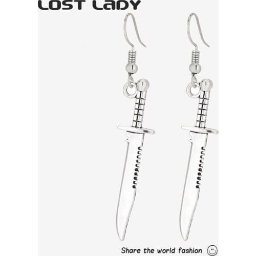 Lost Lady New Retro Punk Dagger Sword Knife Pendant Earring Men Hoop Earrings Chic Trendy Womens Jewelry Party Gift