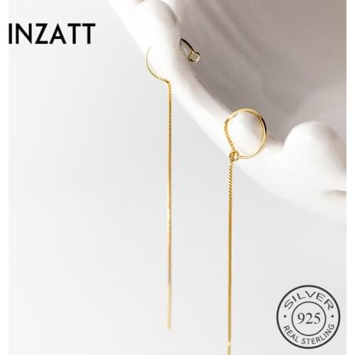 INZATT Real 925 Sterling Silver Round Chain Tassel Hoop Earrings For Fashion Women Minimalist Punk Fine Jewelry Accessories