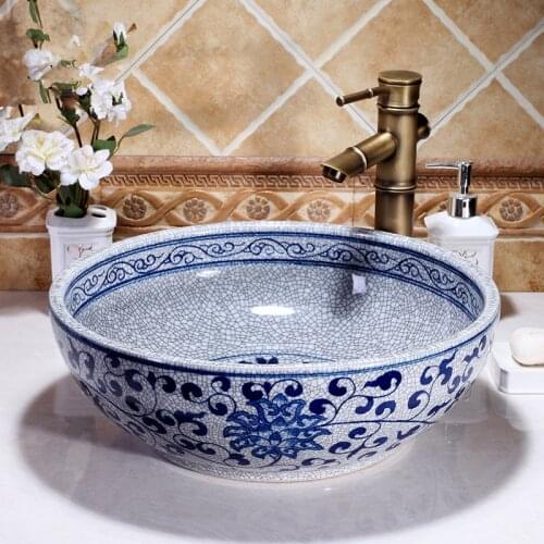 Blue And White Chinese Antique ceramic sink wash basin Ceramic Counter Top Wash Basin Bathroom Sinks vanity basin