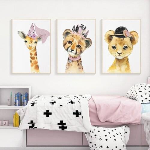 Nordic Cartoon Modern Animal Picture Home Decoration Art Wall Canvas Painting for Living Room Girl Bedroom Decoration Poster