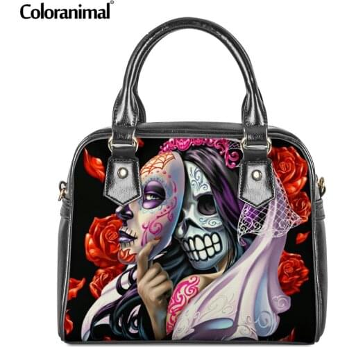 Coloranimal 3D Sugar Bride Skull Design Women Luxury Tote Shoulder Bags Brand PU Leather Hangbags Girls Storage Bags Bolsa