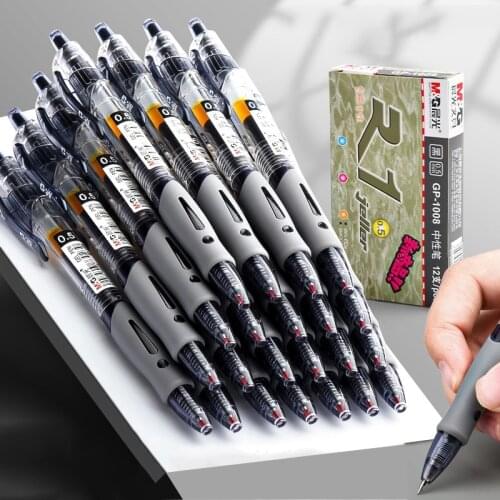 M&G 12pcs Retractable Gel Pen Bullet Nib 0.5mm Ink Pens Student Office Writing Utensils Exam Supplies