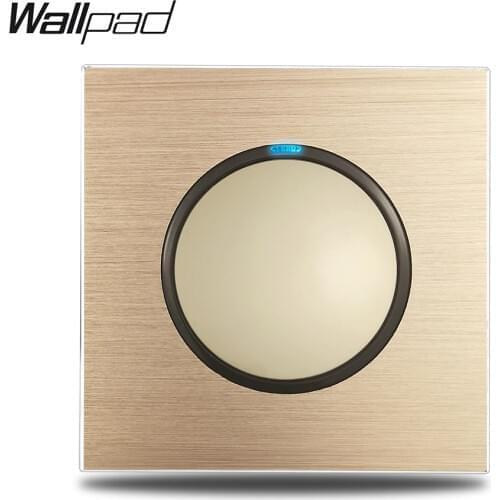 Wallpad Gold L6 1 Gang Light Switch 1 Way 2 Way Brushed Satin Gold Aluminum Plate Push Return Button With Blue LED Indicator
