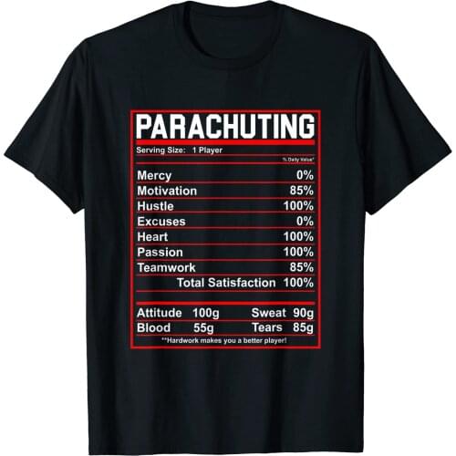 Funny Parachuting Nutrition Facts Skydiver Men T-Shirt Short Casual 100% COTTON O-Neck t shirt