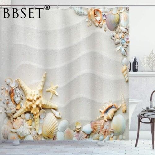Starfish Shower Curtain Seacoast with Colorful Sand Various Seashells Tropics Aquatic Wildlife Theme Bathroom Cortina De Ducha