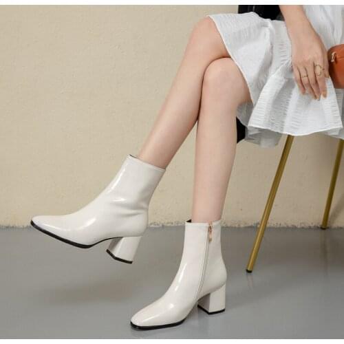 New Style Ankle Boots Soft Patent Leather Women Boots Thick High-top Womens Shoes Autumn and Winter Zipper Womens Short Boots