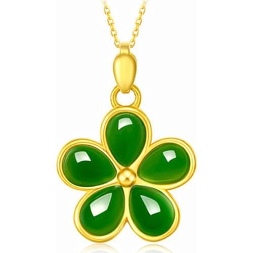 Flower green jade emerald gemstones pendant necklaces for women 14k gold color choker jewelry bijoux fashion accessories gifts
