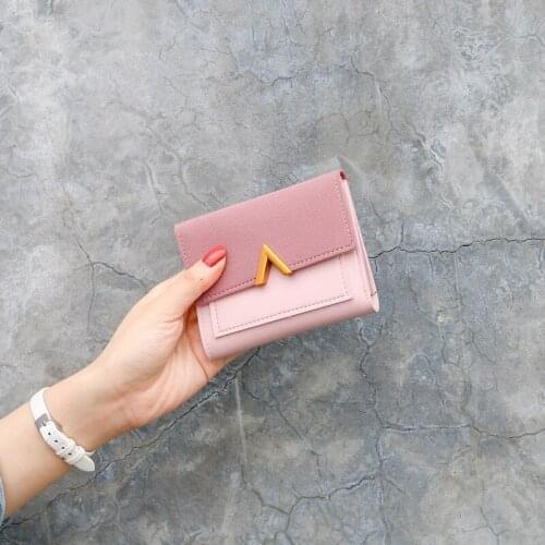 Women Short Solid Color Pu Leather Wallet Female Fashion Metal Buckle Zipper Coin Purses Ladies Credit Card Holder Money Clip