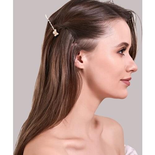 Golden White Hair Clip Bling Butterfly Alloy Barrette Fashion Headwear For Women Hair Clips For Hair