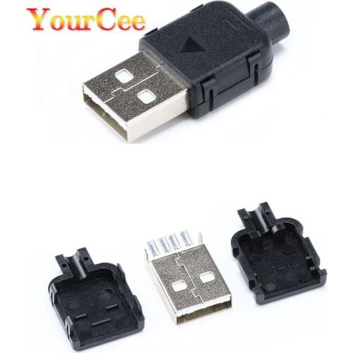 10 Sets DIY USB 2.0 Connector Plug A Type Male 4 Pin Assembly Adapter Socket Solder Type Black Plastic Shell For Data Connection