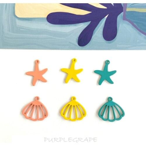 10pcs Summer Seaside Holiday Style Colorful Painted Shell Starfish Modeling Pendant Homemade Earrings Necklace DIY Material