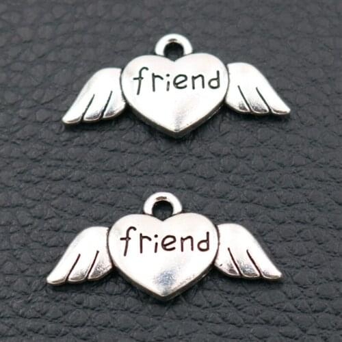 15pcs Silver Plated Heart-shaped Angel Wings Metal Pendant DIY Fashion Necklace Bracelet Charm Jewelry Making 26*13mm A2054