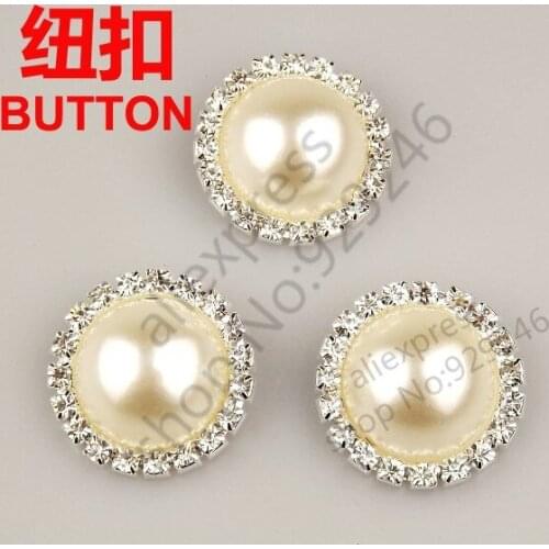 30mm round inmitation pearl button big crystal rhinestone button sewing on garment ornaments fur coat button shoes pearl button
