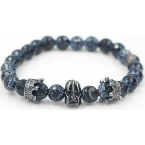 8mm ge24 gold silver micro pave cz zircon cubic zirconia Bracelet elastic adjusted bead helmet Crown weathering agate Bangles