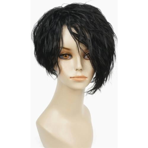 StrongBeauty African American Wigs Asymmetric Inclined Bangs Black Short Curly Bob Natural Synthetic Full Wig