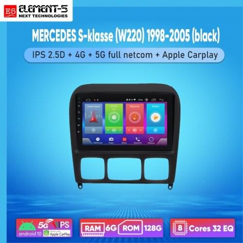 ELEMENT-5 9" 6G+128G Android 10 4G 5G WIFI RDS DSP Car Radio For MERCEDES S-klasse (W220) 1998-2005 (black) Navigation GPS