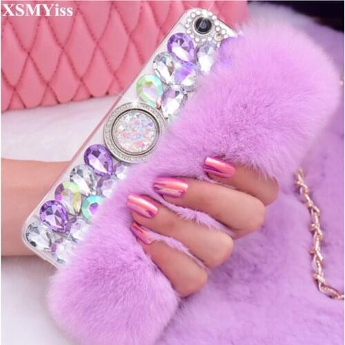 Luxury Bling Diamond Real Rabbit Fur Case For Samsung Galaxy A6 A8 Plus 2018 A7 A5 A3 2017 2016 With Ring Holder Phone Case