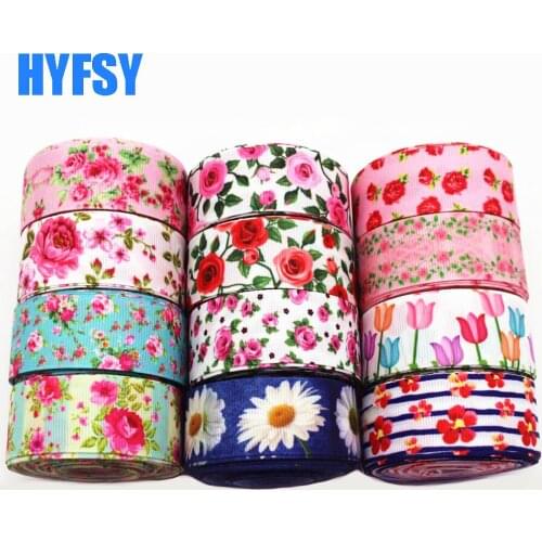 Hyfsy 10061 25mm Flower ribbon 10 yards DIY gift wrapping headwear handmade tape materials Grosgrain ribbons wedding