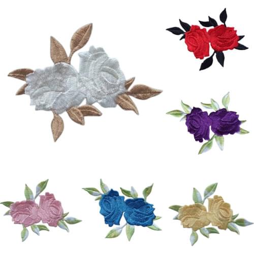 Double Head Rose Flower Leaves Embroidery Iron On Applique Patch Sew On Iron-on Patch Craft Sewing Repair Embroidered