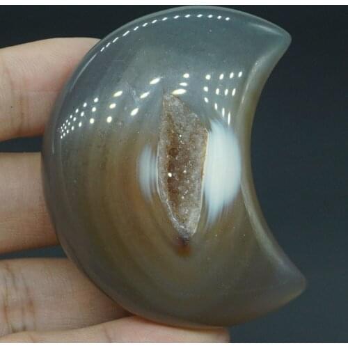 Moon Figurine Palm Stone Natural Gemstone Gray Agate Geode Crystal Reiki Healing Statue Home Decor#E