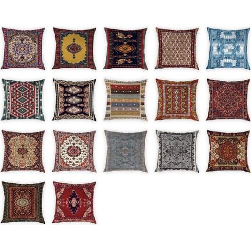 Ethnic Style Bohemian Print Cushion Cover Decorative Pillowcase Retro Geometric Pattern Peach Skin Home Decoration 45x45cm