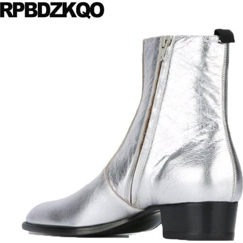 Full grain leather boots chunky short genuine zipper plus size suede shoes high quality real fall 2018 ankle silver pointed toe