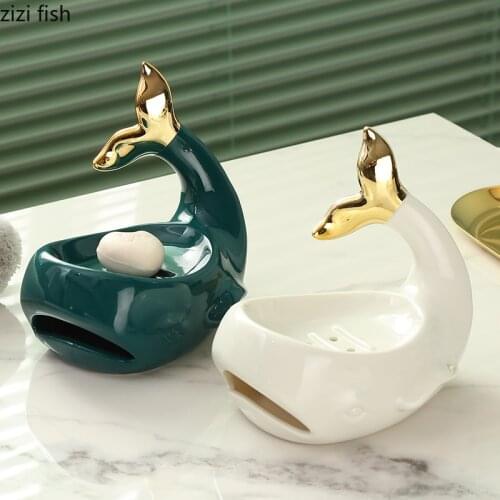 Whale/Fish Tail Soap Dishes Dispenser Soap Box Ceramic Bath Supplies Drain Rack Creativity Soap Holder Bathroom Accessories