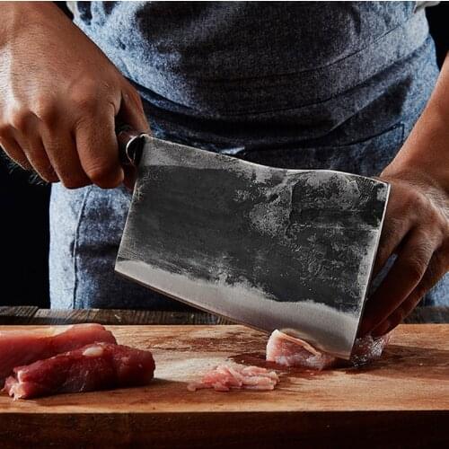 Forged Full Tang Carbon Steel Style Butcher Knife Handmade Kitchen Chopping Chopper Household Fish Bone Meat Cleaver For Chicken