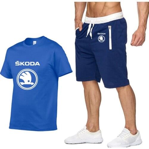 Summer Mens Short sleeve Skoda Car Logo Summer Mens t Shirt Harajuku T-Shirt high quality Cotton T Shirts pants Sportswear