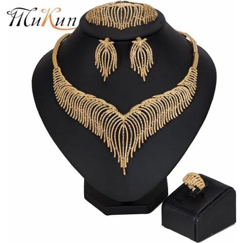 MUKUN Fashion African Beads Jewelry Sets Dubai Gold Color Brand Jewelry Set Woman Wedding Costume Design statement jewelry set